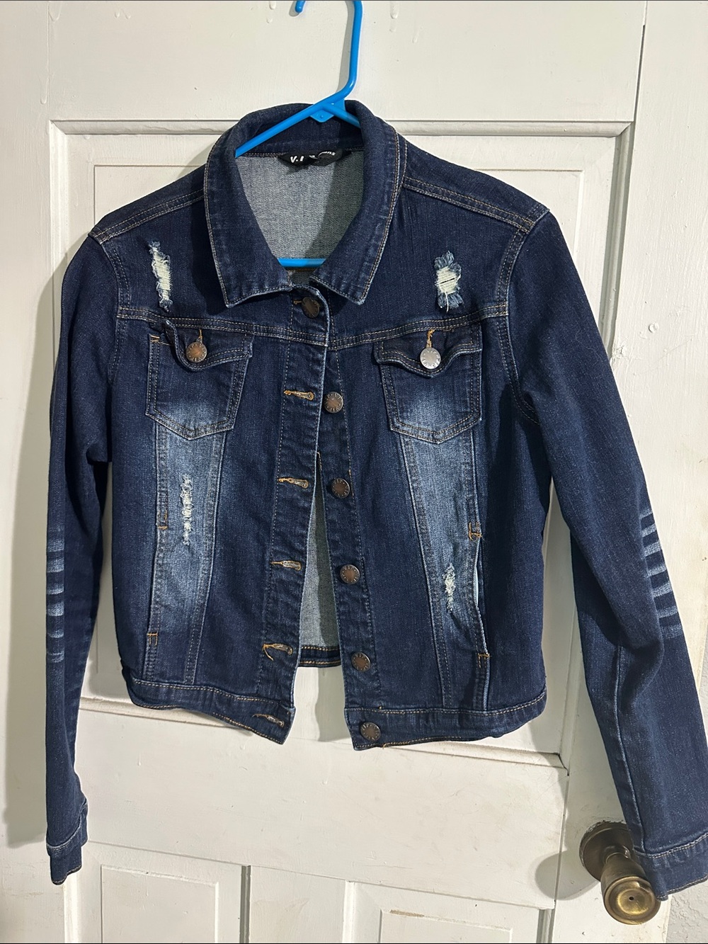 VIP Navy Blue Distressed Denim Jacket